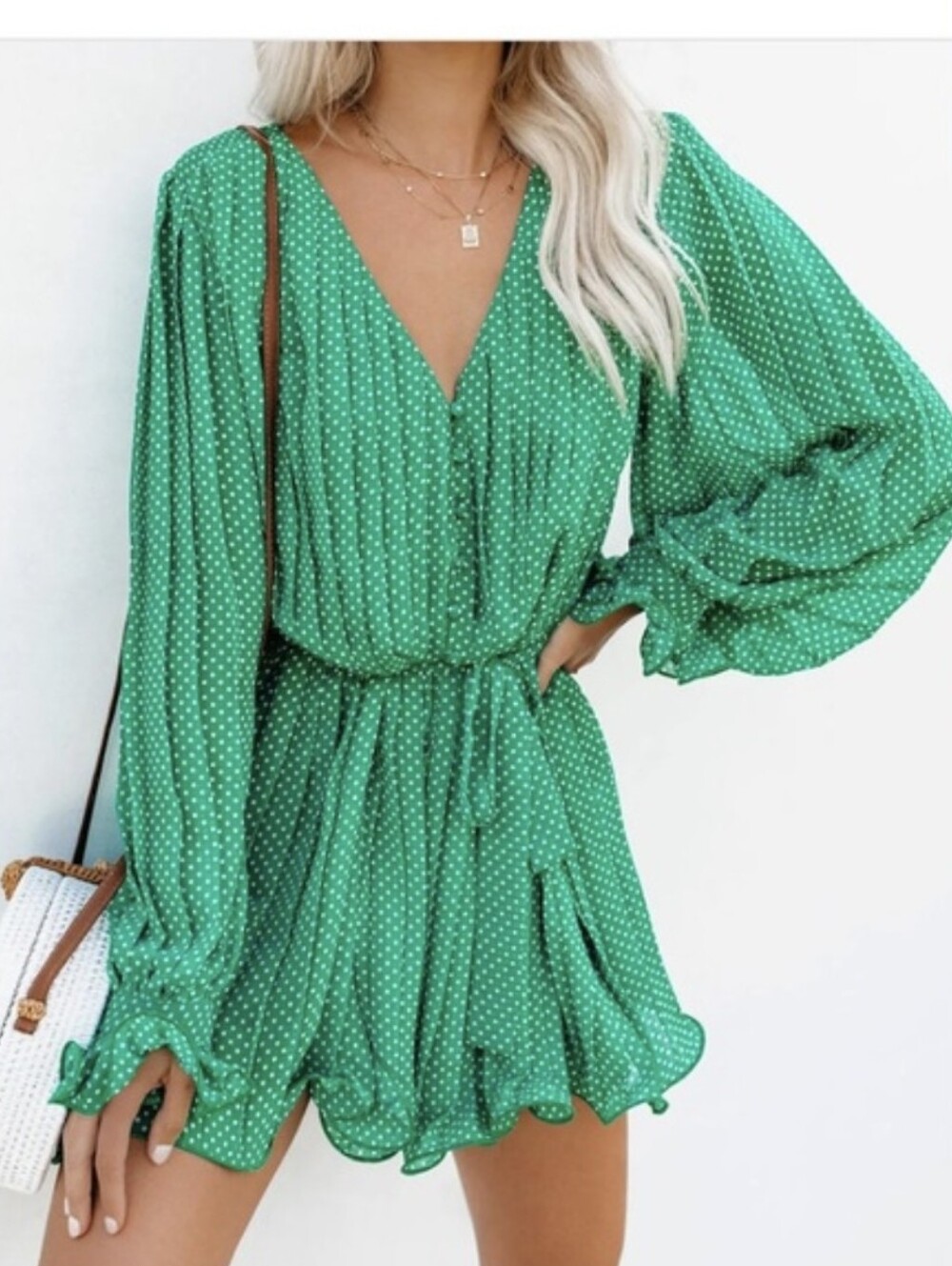 Endless Rose Romper Playsuit Polka Dot Lettuce Hem Ruffles Balloon Sleeves S NWT - Picture 7 of 8